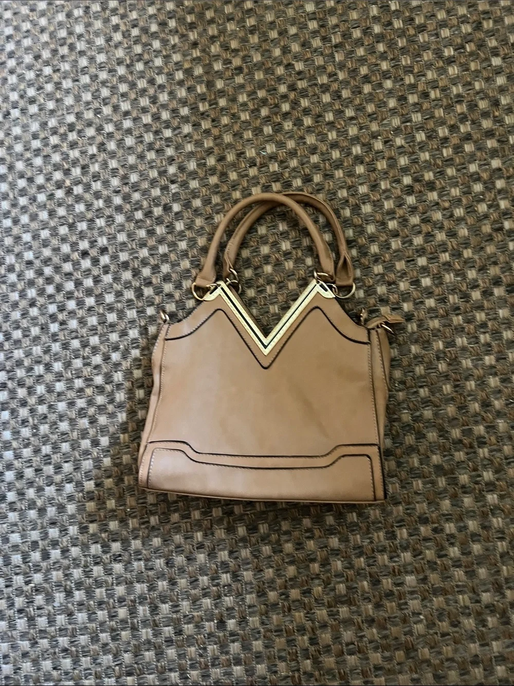 New with long strap Tan Women's Handbag with Gold Accent